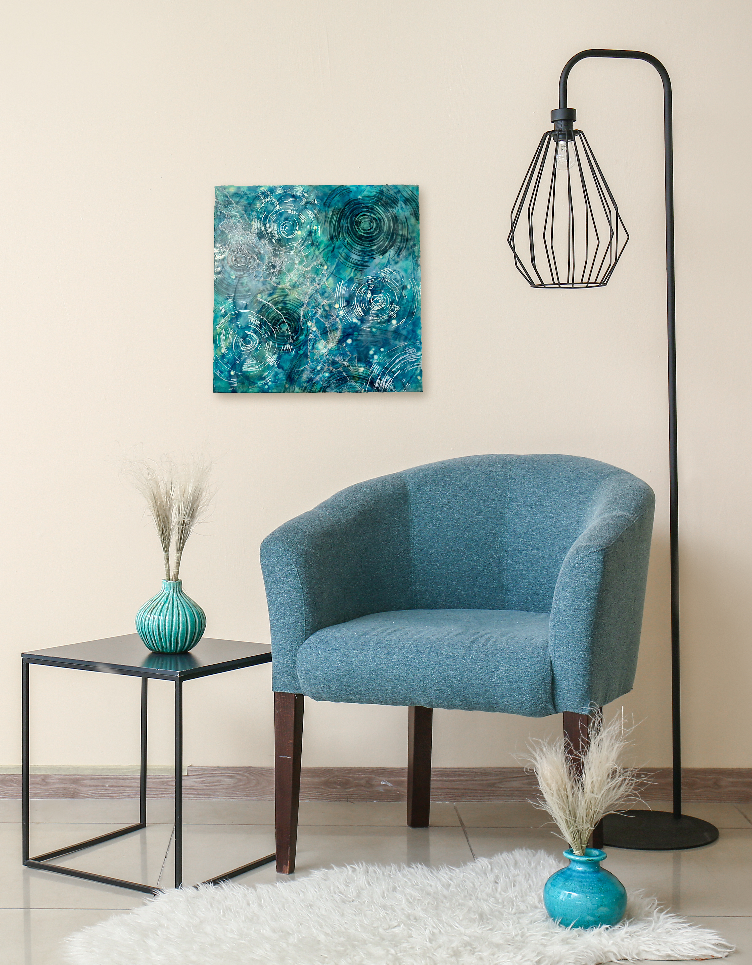 mock up of home space with painting on the wall